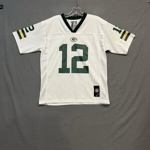 Green Bay Packers Jersey Boys L 14/16 White Aaron Rodgers #12 NFL On Field